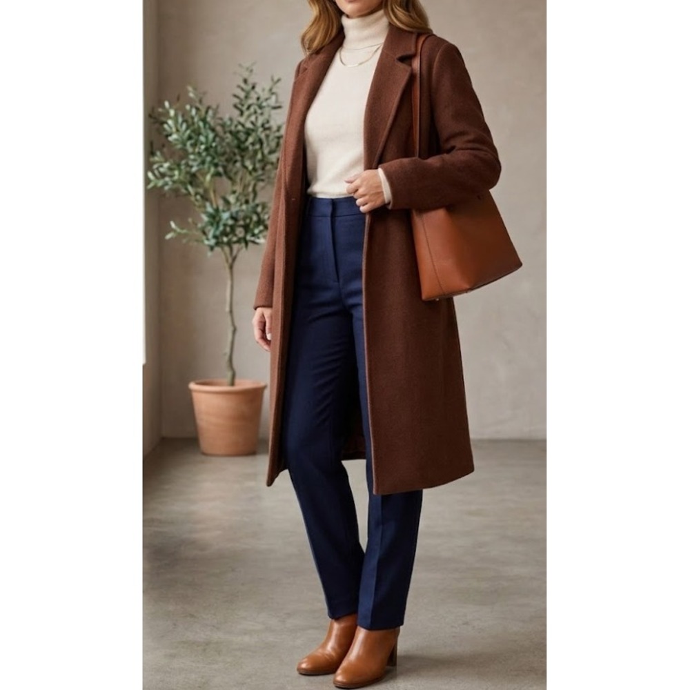 Joie Womens Wool Blend Tie Waist Trench Coat Brown Long‎ Sleeve Size L RN 75343